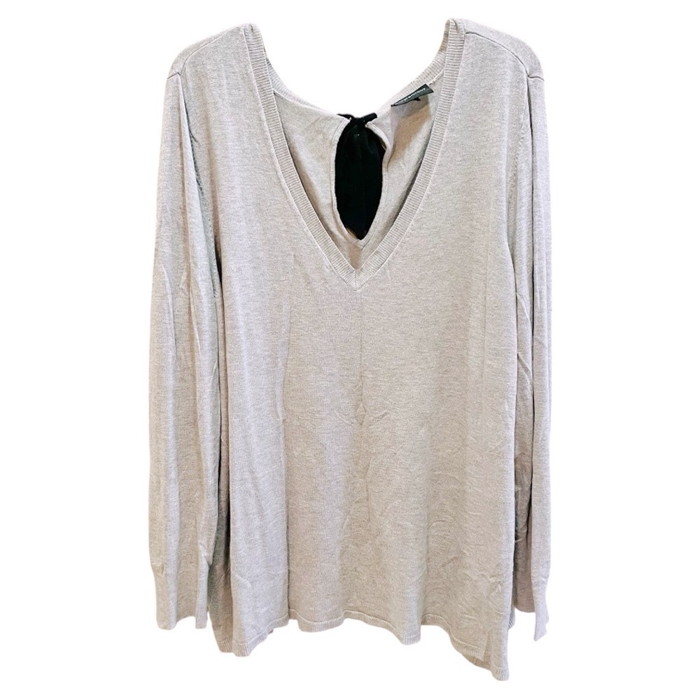 Lane Bryant Gray V-Neck Tie Sweater 3X